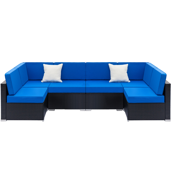 Fully Equipped Weaving Rattan Sofa Set with 2pcs Corner Sofas & 4pcs Single Sofas Black