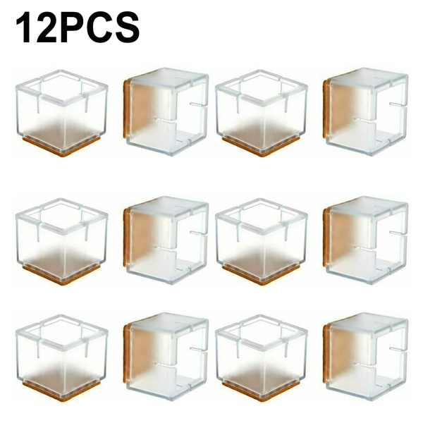 12pcs Square Chair Leg Caps Silicone Floor Protectors Furniture Table Feet Cover