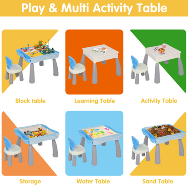 Kids Activity Table Set, Multi Activity Table Set with Storage Area, 300PCS Building Blocks