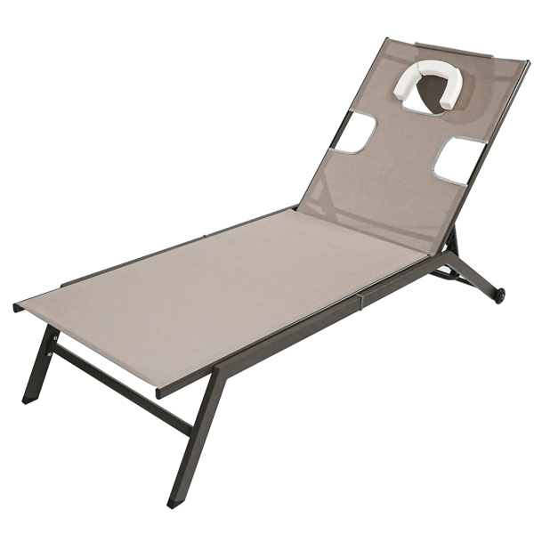 Brown Garden Sun Loungers, Outdoor Reclining Deck Chairs with Adjustable Back and Wheels, Outdoor Sunbed for Patio Garden Camping Beach Relaxing Home Office