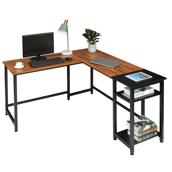 Particleboard Paste Triamine L-Shaped Right Angle 140cm Splicing Computer Desk Retro Color & Black