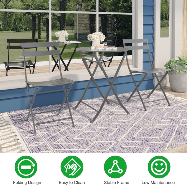 Folding Bistro Dining Table and Chairs Set 2, Folding Dining Table and Chairs with Premium Steel, Dining Room Furniture Set for Outdoor Garden Yard Porch Poolside Lawn Balcony