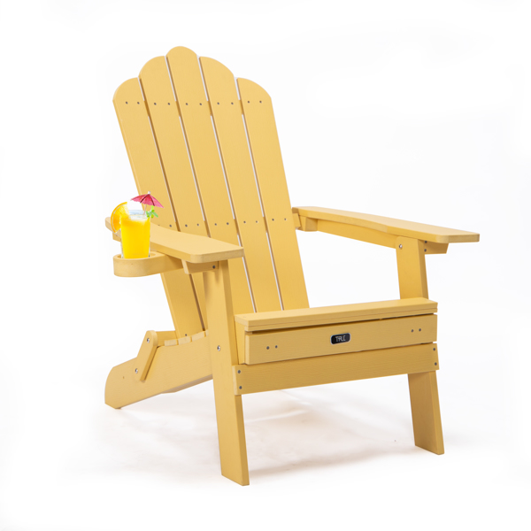 TALE Folding Adirondack Chair with Pullout Ottoman with Cup Holder, Oaversized, Poly Lumber,  for Patio Deck Garden, Backyard Furniture, Easy to Install,. YELLOW.Banned from selling on Amazon