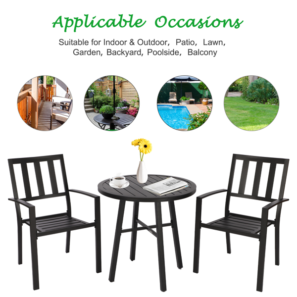 Dining Bistro Furniture Set 2 Seater with Round Table, Garden Metal Round table and 2 Armchairs for Outdoor Backyard Porch Poolside Lawn Balcony