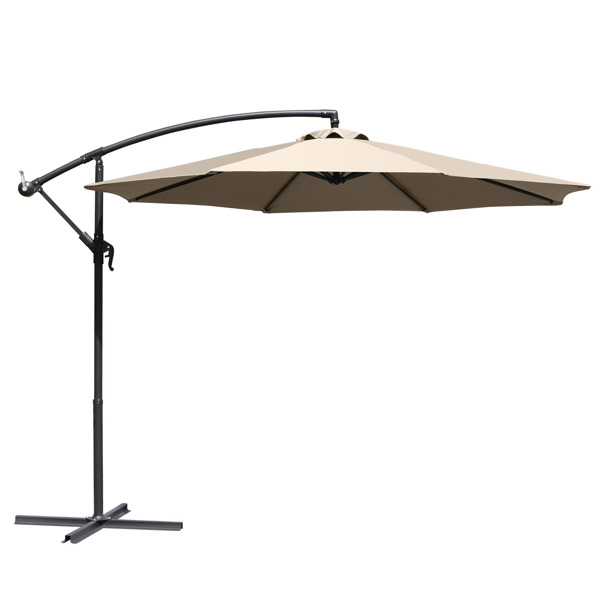 Brown 3M Cantilever Garden Parasol, UV50+ Protection Banana Patio Umbrella with Crank Handle & Tilt Function, for Outdoor Patio Garden Pool Sun Shade