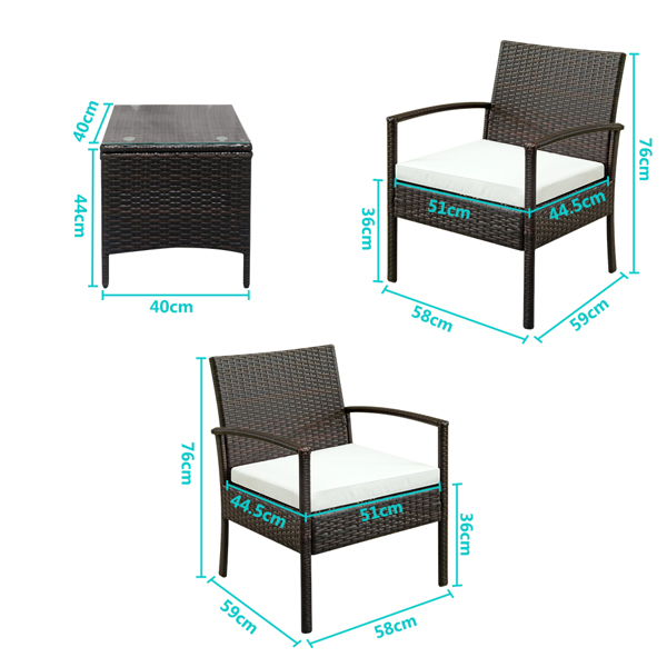 TY-3pcs 2pcs Arm Chairs 1pc Coffee Table Rattan Sofa Set Brown Gradient