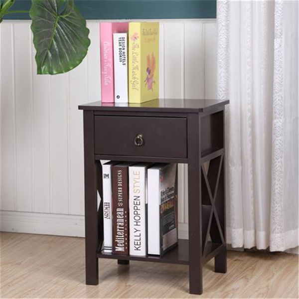 FCH Nightstand Modern End Table, Side Table with 1 Drawer and Storage Shelf, Brown