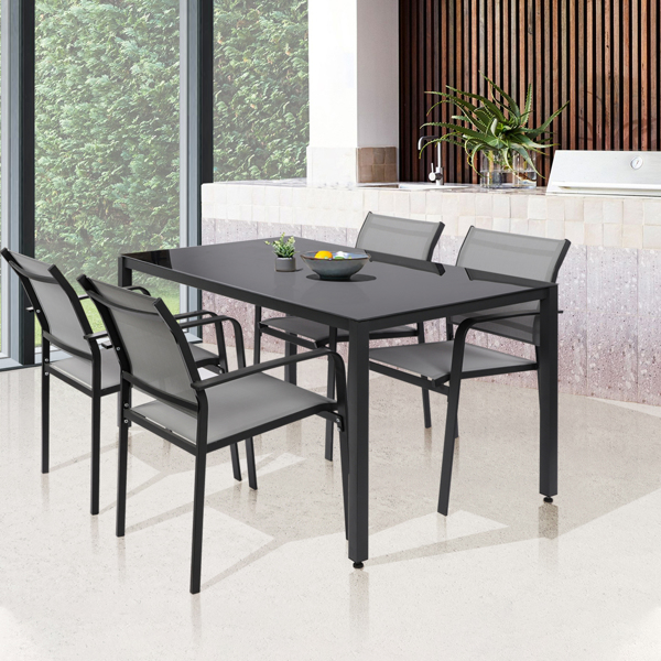 Garden Dining Table, Modern Rectangular Glass Dining Table, Black Glass Dining Table for Dining Room Kitchen Furniture