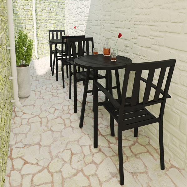 Dining Bistro Furniture Set 2 Seater with Round Table, Garden Metal Round table and 2 Armchairs for Outdoor Backyard Porch Poolside Lawn Balcony