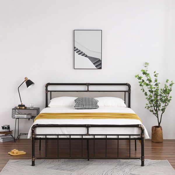 Single-Layer Bed Head and Soft Bag Pull Buckle Bed End Standpipe Water Pipe Bed Queen Black Gold-Painted Iron Bed