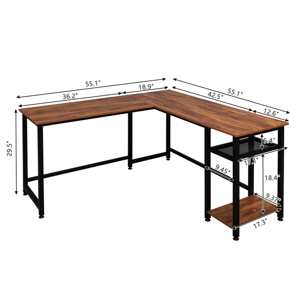 Particleboard Paste Triamine L-Shaped Right Angle 140cm Splicing Computer Desk Retro Color