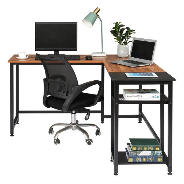 Particleboard Paste Triamine L-Shaped Right Angle 140cm Splicing Computer Desk Retro Color & Black