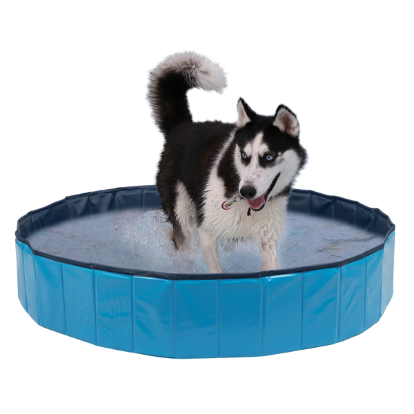 Foldable Dog Pet Bath Pool, 63" Diameter Large Collapsible Wading Pool Pits Ball Pool Portable Bathing Swimming Tub for Dogs Cats Indoor & Outdoor Use, Blue