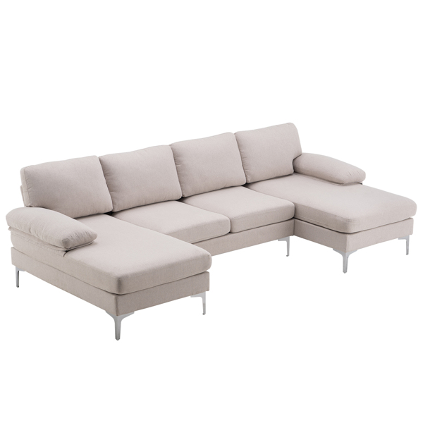 FCH 285*137*85cm U-Shaped Fabric With Two Imperial Concubine Iron Feet 4 Seats Indoor Modular Sofa Beige