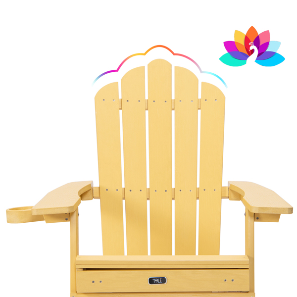 TALE Folding Adirondack Chair with Pullout Ottoman with Cup Holder, Oaversized, Poly Lumber,  for Patio Deck Garden, Backyard Furniture, Easy to Install,. YELLOW.Banned from selling on Amazon