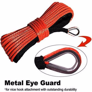 3/8 Inch x 50 Feet 10000LBs Synthetic Winch Line Cable Rope with Black Protecing Sleeve for ATV UTV (red)