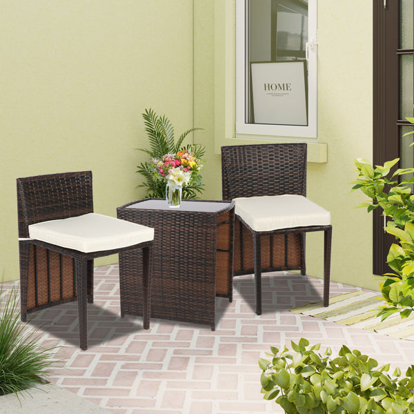 3 PCS Rattan Bistro Set, Garden Furniture Set 2 Seater, PE Rattan Garden Patio Furniture Set, Outdoor Seating Garden Chairs for 2 with Coffee Table for Garden Patio Bistro Porch Balcony