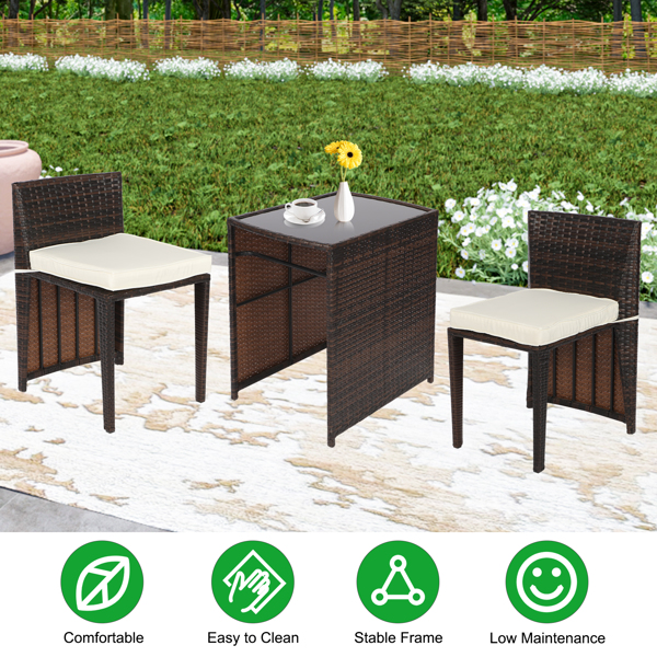 3 PCS Rattan Bistro Set, Garden Furniture Set 2 Seater, PE Rattan Garden Patio Furniture Set, Outdoor Seating Garden Chairs for 2 with Coffee Table for Garden Patio Bistro Porch Balcony