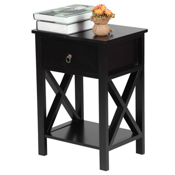 FCH Nightstand Modern End Table, Side Table with 1 Drawer and Storage Shelf, Black
