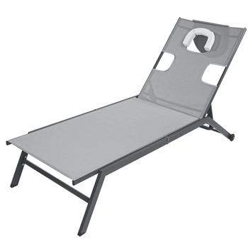 Grey Garden Sun Loungers, Outdoor Reclining Deck Chairs with Adjustable Back and Wheels, Outdoor Sunbed for Patio Garden Camping Beach Relaxing Home Office