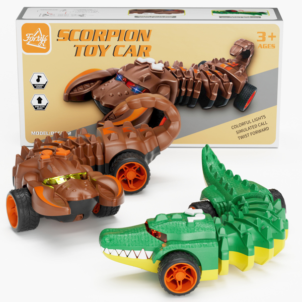 (ABC)Alligator Truck Toys - 2 Pack Crocodile & Scorpion Cars Toys Vehicles Monster Truck for Boys Girls Ages 3+,Battery Powered Dinosaur Car with Light & Sound,Dino Gift Toy for Kids