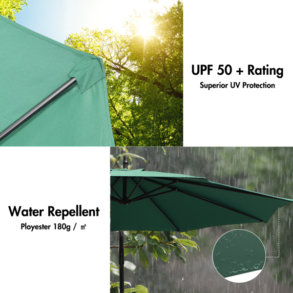 Green 3M Cantilever Garden Parasol, UV50+ Protection Banana Patio Umbrella with Crank Handle & Tilt Function, for Outdoor Patio Garden Pool Sun Shade