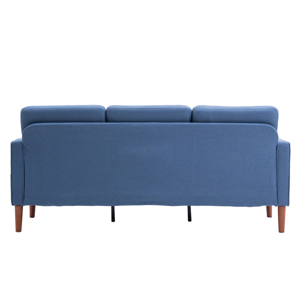 180*76*85cm Linen Solid Wood Legs Second Generation Three Seats Without Chaise Concubine Solid Wood Frame Can Be Combined With Single Seat Double Seat Indoor Modular Sofa Navy Blue