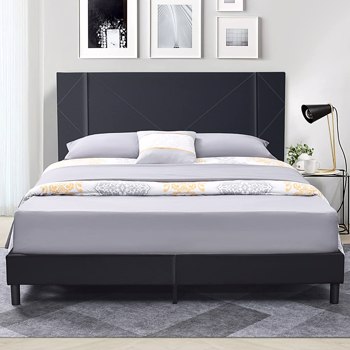 Full Size Bed Frame, Velvet Upholstered Platform Bed with Full  Headboard, Mattress Foundation, Strong Wood Slat Support Bed Frames, No Box Spring Needed, Noise Free,Easy Assembly