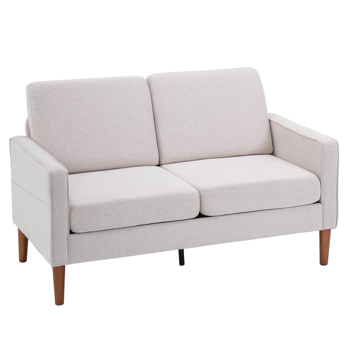 135*76*85cm Linen Solid Wood Legs II Double Seat Without Chaise Concubine Solid Wood Frame Can Be Combined With Single Seat Three Seat Indoor Modular Sofa Creamy White