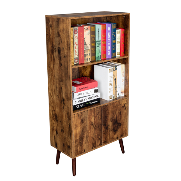 3层高脚带双开门 家用木制层架 刨花板 60*30*120cm 复古棕色 N001-7