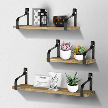 Floating Shelves Wall Mounted Set of 3, Wood Wall Storage Shelves for Bedroom, Living Room, Bathroom, Kitchen and Office