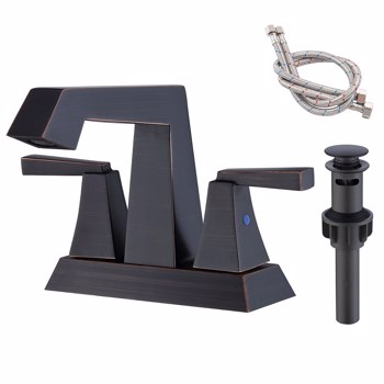2-Handle Bathroom Sink Faucet Oil Rubbed Bronze 4 Inches Centerset Vanity Faucet 3 Hole Bathroom Faucet with Pop Up Drain & Supply Lines Modern Commercial Bathroom Faucets Lavatory Faucet Lead-Free