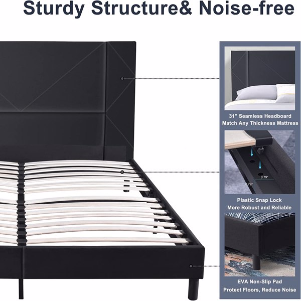 Twin Bed Frame, Velvet Twin Upholstered Platform Bed with Headboard, Mattress Foundation, Strong Wood Slat Support Bed Frames, No Box Spring Needed, Noise Free,Easy Assembly