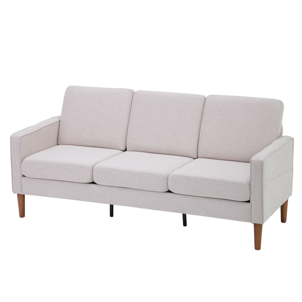 180*76*85cm Linen Solid Wood Legs Second Generation Three Seats Without Chaise Concubine Solid Wood Frame Can Be Combined With Single Seat Double Seat Indoor Modular Sofa Creamy White