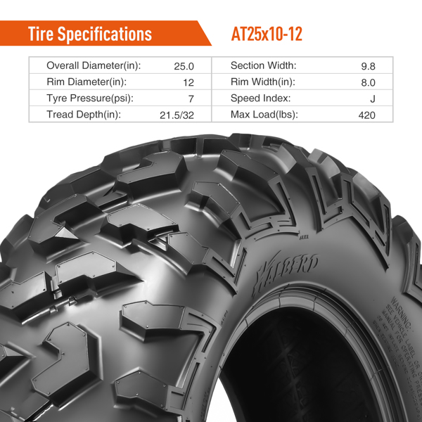 Full Set 4 25x8-12 25x10-12 ATV UTV Tires 6Ply Heavy Duty All Terrain Replacement Tires