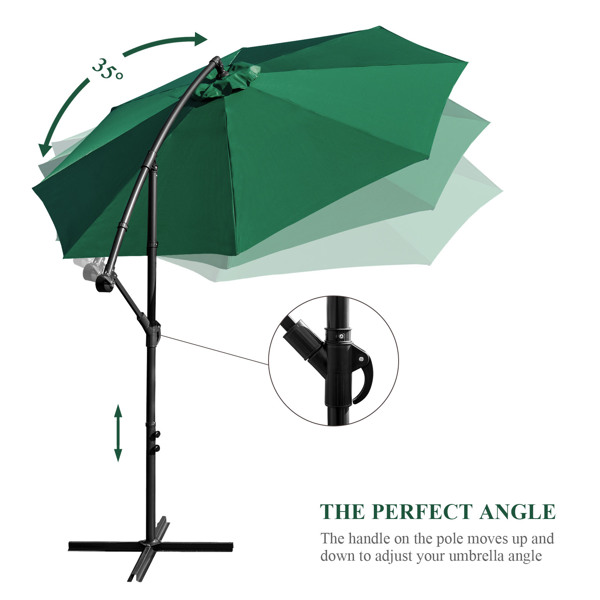 3M Garden Parasol, Patio Umbrella with 8 Sturdy Ribs, Outdoor Sunshade Canopy with Crank and Tilt Mechanism UV Protection Patio and Balcony Green