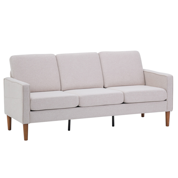 180*76*85cm Linen Solid Wood Legs Second Generation Three Seats Without Chaise Concubine Solid Wood Frame Can Be Combined With Single Seat Double Seat Indoor Modular Sofa Creamy White