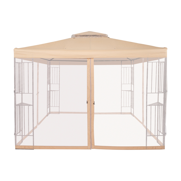 10' x 10' Steel Outdoor Patio /Gazebo /Garden Canopy with Removable Mesh Curtains,Double Tier Roof , & Steel Frame, Beige Top Cloth
