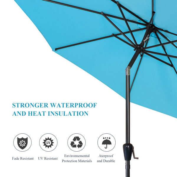 2.7M Garden Parasol Patio Umbrella with 8 Sturdy Ribs, Outdoor Sunshade Canopy with Crank and Tilt Mechanism UV Protection for Deck, Patio and Balcony
