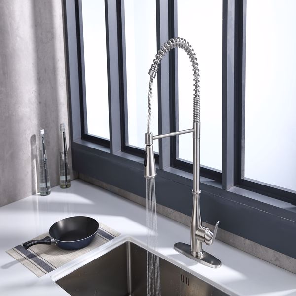 Kitchen Faucet 2-Function Commercial Style Kitchen Faucet with Pull Down Spring Spout Brushed Nickel Kitchen Sink Faucet High Arc, Stainless Steel Pull Out Faucets