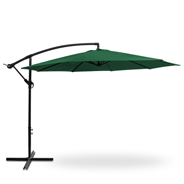 3M Garden Parasol, Patio Umbrella with 8 Sturdy Ribs, Outdoor Sunshade Canopy with Crank and Tilt Mechanism UV Protection Patio and Balcony Green