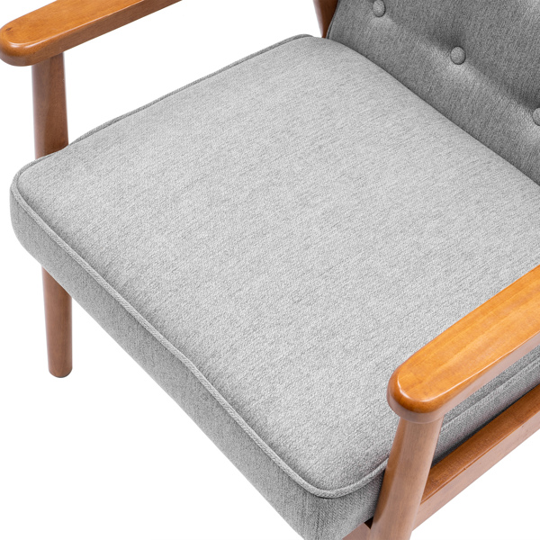 Single Seat A Backrest Pull Point Solid Wood Armrest Fabric Retro Style Indoor Leisure Chair Grey