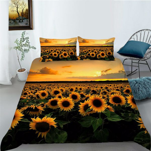 Sunflower Printed Bedding Cover Set With Pillowcase Home Textiles Duvet Covers Bedclothes Girl Woman Bedding Suit Twin
