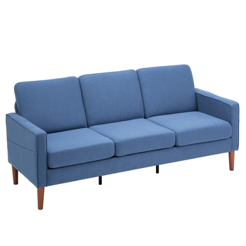 FCH 180*76*85cm Linen Solid Wood Legs Nuclear Bomb Second Generation Three Seats Without Chaise Concubine Solid Wood Frame Can Be Combined With Single Seat Double Seat Indoor Modular Sofa Navy Blue