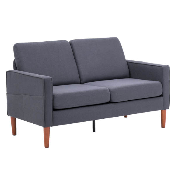135*76*85cm Linen Solid Wood Legs II Double Seat Without Chaise Concubine Solid Wood Frame Can Be Combined With Single Seat Three Seat Indoor Modular Sofa Dark Grey