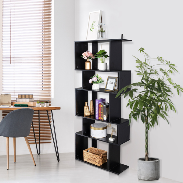 Freestanding Ladder Bookcase, 5 Cubes Corner Storage Bookshelf, 5-Layer Shelves Closet Organizer Rack Display Cabinet (Black)