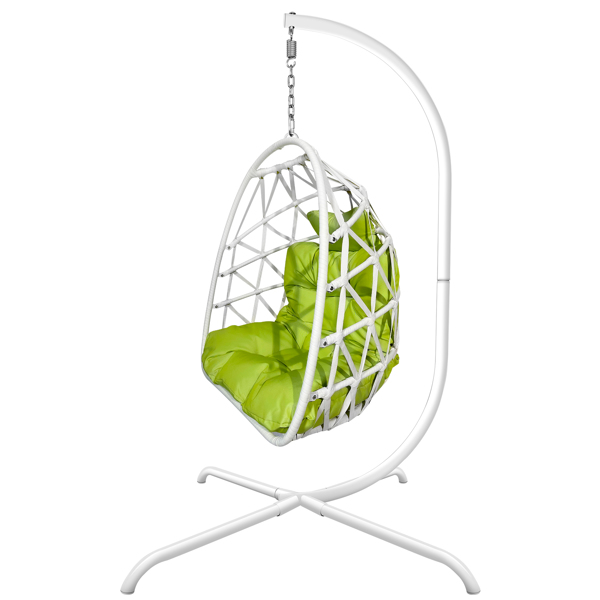 【周末无法发货，谨慎下单】Swing Egg Chair with Stand Indoor Outdoor Wicker Rattan Patio Basket Hanging Chair with C Type bracket , with cushion and pillow,Patio Wicker folding Hanging Chair