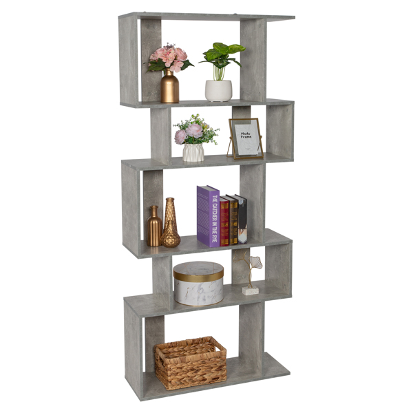 Freestanding Ladder Bookcase, 5 Cubes Corner Storage Bookshelf, 5-Layer Shelves Closet Organizer Rack Display Cabinet (Gray)