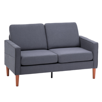 FCH 135*76*85cm Linen Solid Wood Legs Nuclear Bomb II Double Seat Without Chaise Concubine Solid Wood Frame Can Be Combined With Single Seat Three Seat Indoor Modular Sofa Dark Grey