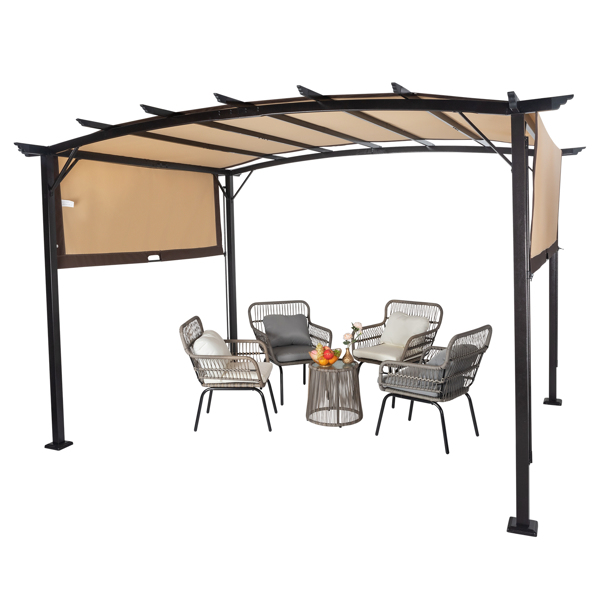 350*280*230.5cm Aluminum Dark Brown Post Brown Adjustable Shade Fabric Curved Top Folding Shed 